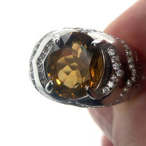 Smoky Quartz 4.79ct Rhodium Finish Solid 925 Sterling Silver Ring